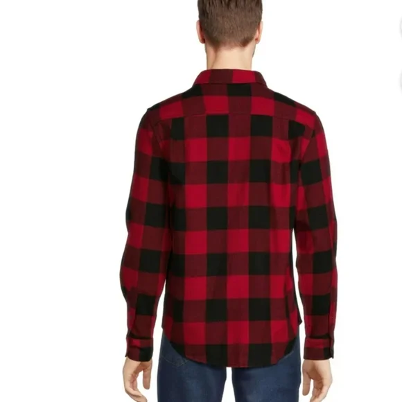 George Men's Red/Black Plaid Flannel Long Sleeve Top Size Medium EUC - Picture 5 of 7